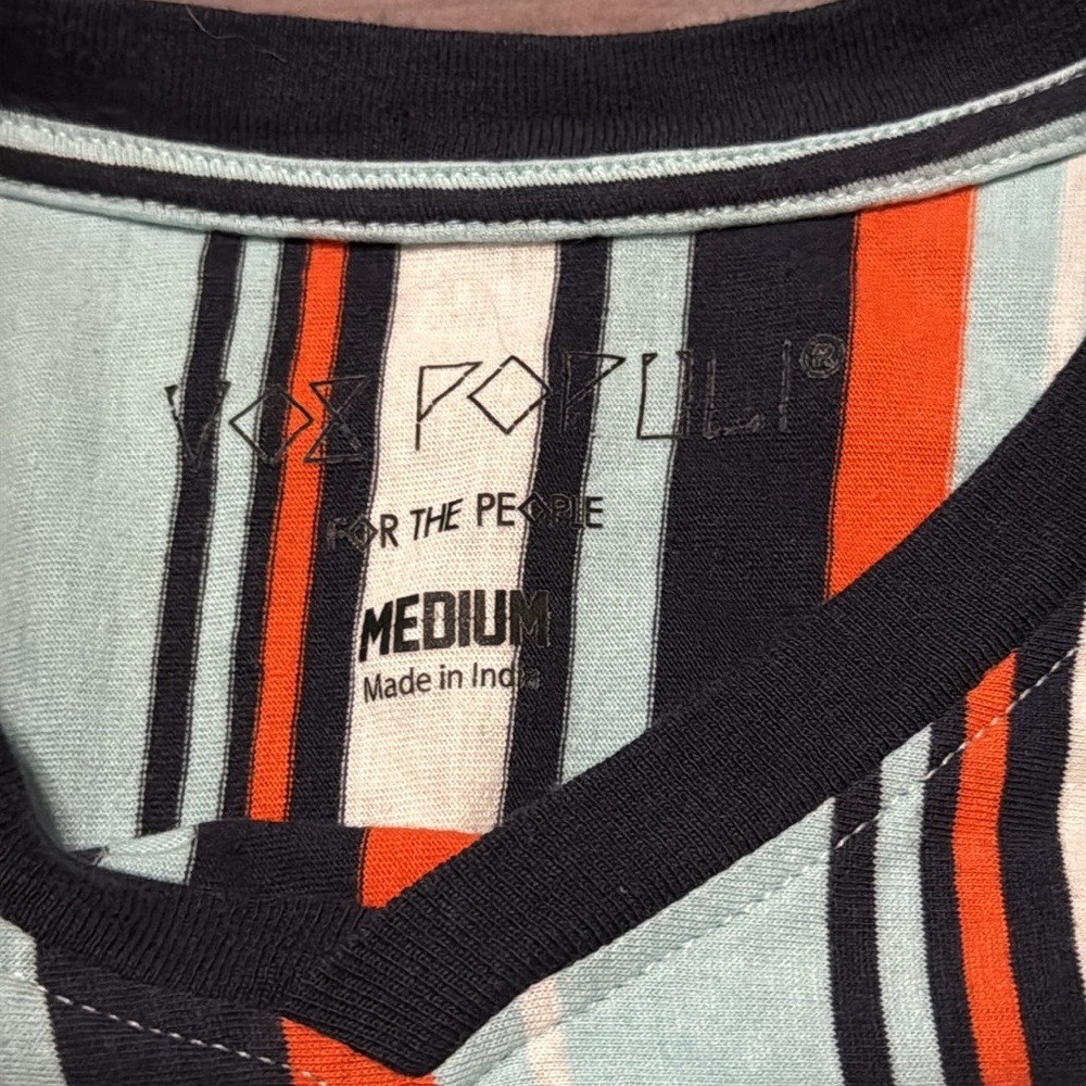 Vox Populi For the People 100% Cotton Legend Striped V-Neck T-Shirt, M - Picture 4 of 5